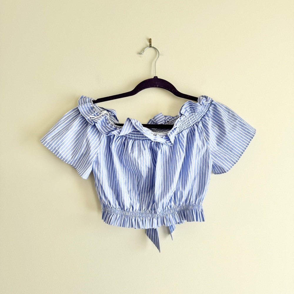 Zara Off-the-Shoulder Cropped Blouse – Size XS – Coastal Stripes